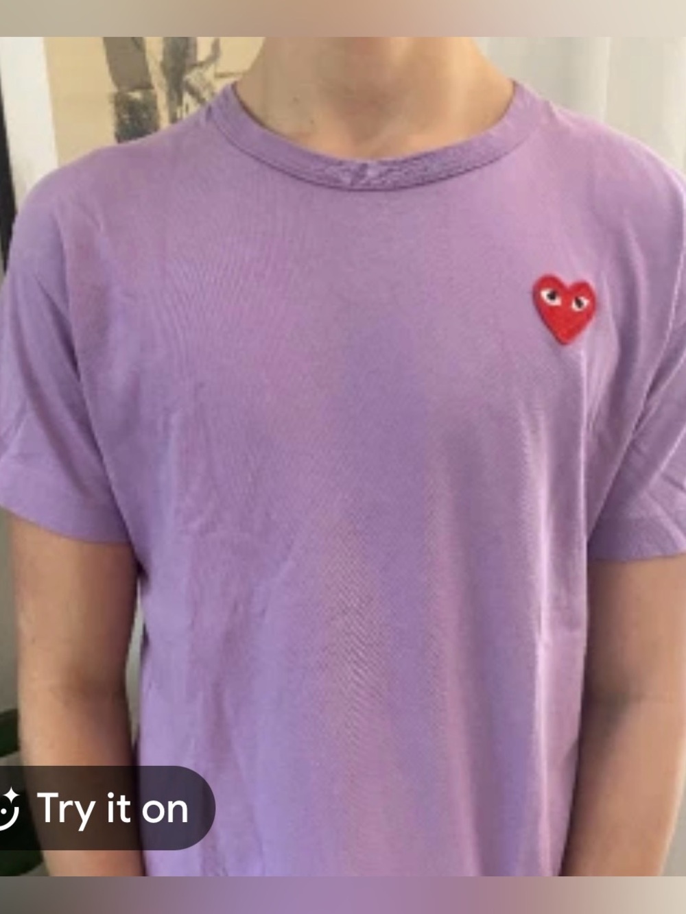 Comme des Garçons PLAY Lavender Short-Sleeve Tee with Red Heart